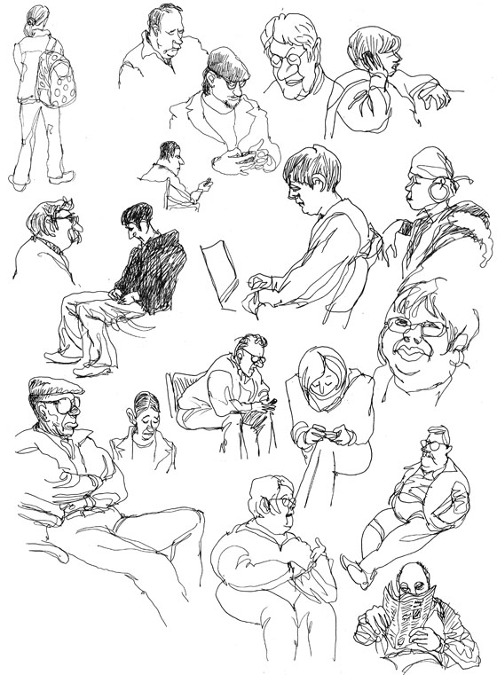 Crack Scull Bob beobachtet Menschen am Flughafen. 