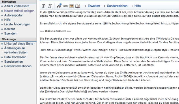 Bearbeitung eines Artikels. 